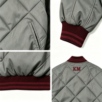 Blouson Bomber Matelassé Homme avec Broderie KM, Col Côtelé, Boutons Pression, Style Baseball Rembourré, Veste d'Hiver Chaude