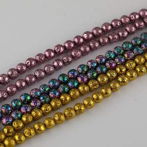 Vente en gros de perles en vrac de pierres précieuses <span class=keywords><strong>semi</strong></span>-précieuses volcaniques rondes colorées de 6mm/8mm/10mm pour la fabrication de bijoux bracelet à bricoler soi-même - Product Image 2