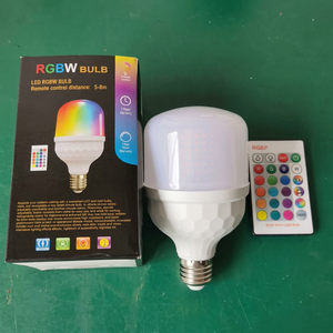Ampoule LED de type T RGB colorée 25W, culot E27, boîtier en plastique, température de couleur changeante progressivement, télécommande, emballage en boîte couleur - Product Image 1