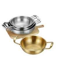 Poêle à frire double poignée mini style militaire coréen en acier inoxydable 201 non revêtu pour fruits de mer, ramen, usage domestique