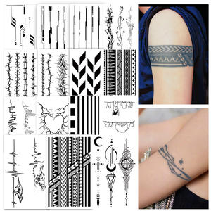 Mezza manica temporanea tatuaggio linea geometrica fascia da braccio Semi permanente tatuaggio impermeabile per 2 settimane tatuaggio a base di erbe per il braccio - Product Image 1