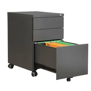 Home Office 3 Drawer Metal Rolling File Cabinet Mobile Pedestal Cabinet With Lock