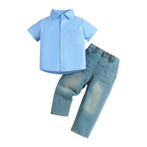 2023 Summer boys clothes set kids boy blue t-shirt jeans 2pcs outfit boys wear