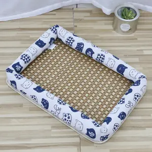 Özelleştirilmiş keten mat yuva köpek kulübesi Rattan dokuma kedi yaz yuva serin serme yatak