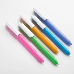 Big round clip soft rubber material full white solid candy color click push promotional gift items plastic ball pen with logo