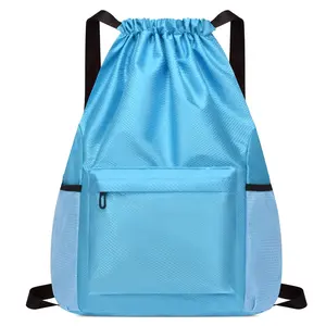 Promotional Custom Polyester Drawstring Bag With Zipper Pocket Customizable Drawstring Bag