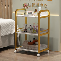 Chariot de Salon de Beauté Professionnel de Luxe à 4 Roues en Métal Doré Style Nordique, avec Plateau en Marbre à 3 Niveaux, pour Esthéticiennes et Soins Médicaux