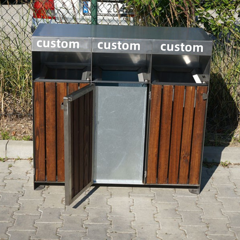 Factory Custom Street park outdoor Recycling receptacles Wood Litter Rubbish waste Bin trash can