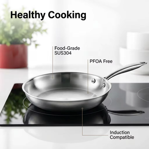 Sartén de acero inoxidable 304 gruesa con logotipo de una pieza, diseño moderno para el hogar, sartén antiadherente física para carne no recubierta - Product Image 1
