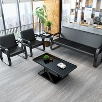 Ensemble de canapés de bureau industriels en cuir noir, sièges de réception, structure métallique, démontable (KD), mobilier de salon professionnel