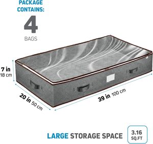 Rectangular Lightweight Under <b>Bed</b> Storage <b>Bags</b> & Containers Gray 90L 4-Pack - Product Image 2