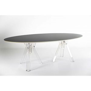 Ometto 220x115 cm tavolo da pranzo nero trasparente ellittico Design ovale con elemento superiore in legno di policarbonato ELL002 - Product Image 6