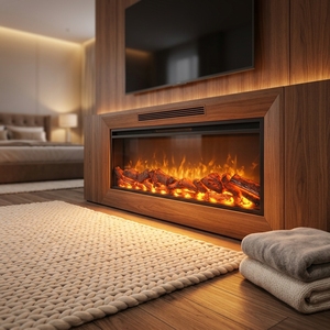 <strong>Wall</strong> Mounted Electric <strong>Fireplace</strong> 120cm Steel and Tempered Glass LED Realistic Flame 36W Silent Motor Remote Control - Product Image 5