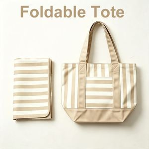 Vintage Bohemian Striped <b>Canvas</b> Tote Bag with Spacious Foldable Design for Ladies Daily Shopping <b>Beach</b> Trips & Travel - Product Image 2