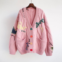 Ventes en gros de cardigans décontractés pour femmes, en tricot épais, taille plus, col en V, boutonné, manches longues, avec poches