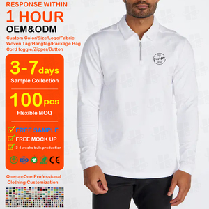 Camiseta Deportiva de Gimnasio de Secado Rápido Personalizada de Alta Calidad, 100% Poliéster, Camiseta Polo de Manga Larga con Cierre de 1/4 y Bordado para Hombre - Product Image 1