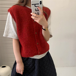 Gilet décontracté en tricot respirant pour femme, couleur unie, en laine avec boutons, vêtement d'extérieur printemps, gris clair, rose avoine - Product Image 2