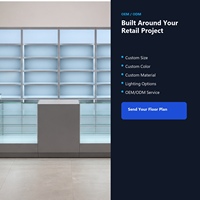 Comptoir de vitrine en verre trempé à vision intégrale pour magasin de détail, éclairage LED personnalisé, unité d'étagère murale écologique