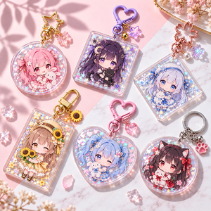 Porte-clés personnalisés en acrylique brillant, mignons, style anime, transparents, imprimés double face, breloques personnalisées, fabrication OEM ODM - Product Image 1