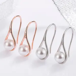 Shiny Rhinestone Inlaid Jewelry Gift Pearl Earring Drop Dangle Hook Piercing Earrings for Women Girls