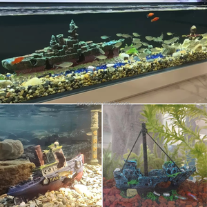 Décoration d'aquarium réaliste en forme de navire pirate en ruine, ornement de <span class=keywords><strong>bateau</strong></span> coulé en résine avec des cachettes en forme de grotte - Product Image 4