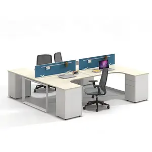 Soundproof staff working station desktop 6 person Office Cubicles L shaped office desk workstation with comfortable chair