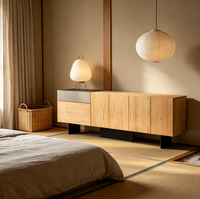 Commode minimaliste en placage de frêne naturel avec cadre métallique, panneau HDF de qualité E1, armoire de rangement écologique pour chambre et salon