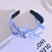 Ikat Kepala Rajut Motif Lukisan Minyak Abstrak Warna-warni, Ikat Rambut Lebar Bahan Kain, Bando Wanita