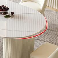 Ensemble de table à manger élégante avec plateau en pierre frittée blanche ovale et double piédestal - Parfait pour la cuisine et la salle à manger à la maison