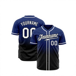 Camiseta de Béisbol Personalizada Azul y Negra con Cuello en V, Manga Corta, Absorbente de Humedad, Poliéster, Unisex, para Adultos, para Todas las Temporadas, con Nombre del Equipo Impreso - Product Image 1