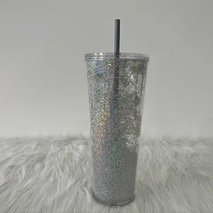 Top Selling Glitter Insulated Plastic Acrylic TumblerH Double Wall Plastic Cup With Straw