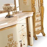 Armoire royale européenne en bois massif sculpté classique Console de table d'appoint de salle de bain en marbre français antique pour meubles de salon