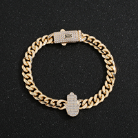 Bracelet Hamsa en laiton plaqué or 14K, style cubain, serti de pierres, accessoire de mode hip-hop pour homme et femme, idéal comme cadeau