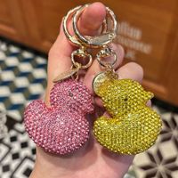Porte-clés double face en strass jaune en forme de canard, figurine de canard en cristal scintillant, mini canard brillant, breloque de sac