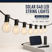 Guirlandes lumineuses solaires étanches G40 E12 LED, ampoules globe rechargeables par USB pour la décoration de jardin, de café et d'événements