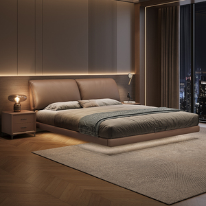 Meubles <span class=keywords><strong>de</strong></span> chambre à coucher en bois <span class=keywords><strong>de</strong></span> luxe moderne, lits rembourrés doux, <span class=keywords><strong>lit</strong></span> double king-size rembourré, cuir noir <span class=keywords><strong>suspendu</strong></span> avec éclairage design - Product Image 3