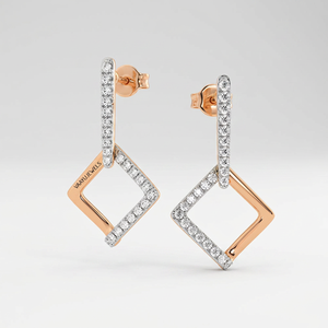 Contemporary Asymmetric <b>Square</b> Lab Grown <b>Diamond</b> <b>Earrings</b> for Women 10K 14K 18K Gold 925 935 Silver - Product Image 3