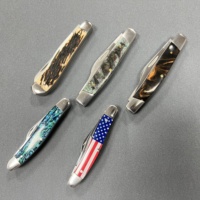Spey et Clip Point Lames avec Manche en Résine 2 Lames EDC Couteaux de Poche Chasse et Pêche Vintage Style Trappeur Couteau Pliant