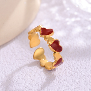 Bague en acier titane de luxe légère, motif cœur, effet goutte d'huile, unisexe, haute qualité, en acier inoxydable, ouverture pour femme, argent sterling - Product Image 1