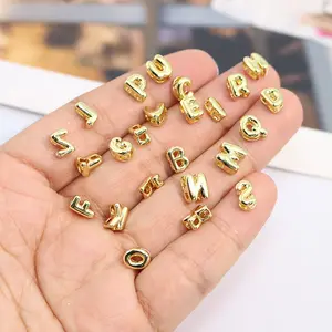 JS1726 Popular Mini Little Tiny Bubble 18k Gold Plated Small 3D Puffy Alphabet Initial letter slider charms pendants