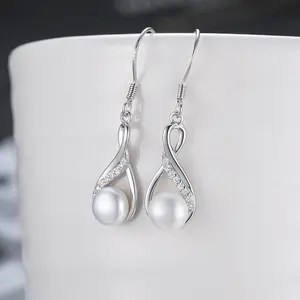 Luxurious 925 Sterling Silver Freshwater Pearl Fashion Wedding Party Women Earrings Necklace Set Jewelry