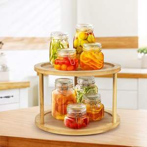 <span class=keywords><strong>Estante</strong></span> <span class=keywords><strong>Giratorio</strong></span> de Bambú de 2 Niveles para Especias, Tipo Vertical, Organizador Moderno de Almacenamiento para <span class=keywords><strong>Cocina</strong></span>, para Especias, Condimentos y Artículos de Despensa, Uso Alimentario - Product Image 3