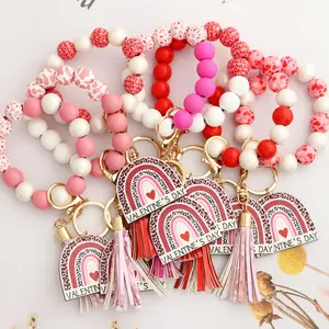 New Design Wooden Beads Custom Wristlet Keychain Personalized Love Gifts Valentine's Day Product
