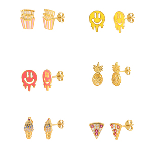 ROXI Boucles d'oreilles clous miniatures mignonnes en forme d'ananas, crème glacée, fromage, pizza, pour femme, en zircon - Product Image 2