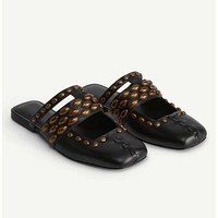 2025 femmes décontracté en cuir Mule chaussures avec rétro Rivet bout carré tissé sandales romaines Cool printemps et été pour pantoufles