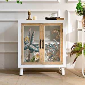 Meuble de rangement latéral avec panneau en bois et motif floral pour l'entrée, le salon ou la salle à manger, style ferme, INNOVA - Product Image 1