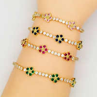 Fanhua Schmuck 18K Vergoldetes Edelstahl Buntes Zirkon-Blumen-Tennisarmband