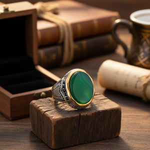 Oval Cut Green Agate Stone Black Zircon Turkish Handcraft Wholesale Authentic 925 <b>Silver</b> <b>Men</b> <b>Ring</b> <b>for</b> <b>Men</b> - Product Image 3