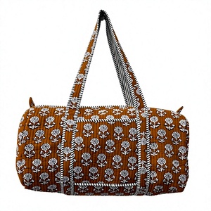 Wholesale Custom Hand Block Printed 100% Cotton Quilted Duffle <b>Bag</b> Large Capacity Boho Floral <b>Weekender</b> Travel Tote <b>Bag</b> Women - Product Image 1