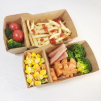 Plateau jetable en papier kraft à deux compartiments pour frites et snacks, emballage alimentaire à emporter, vente en gros